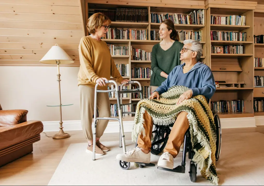 elderly person comfortable at home with care support