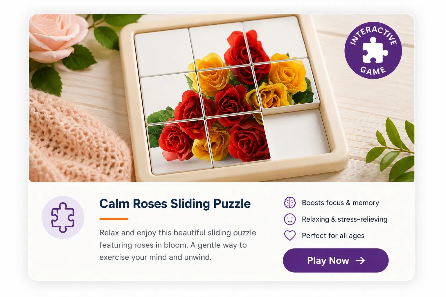 Calm Roses Sliding Puzzle interactive game